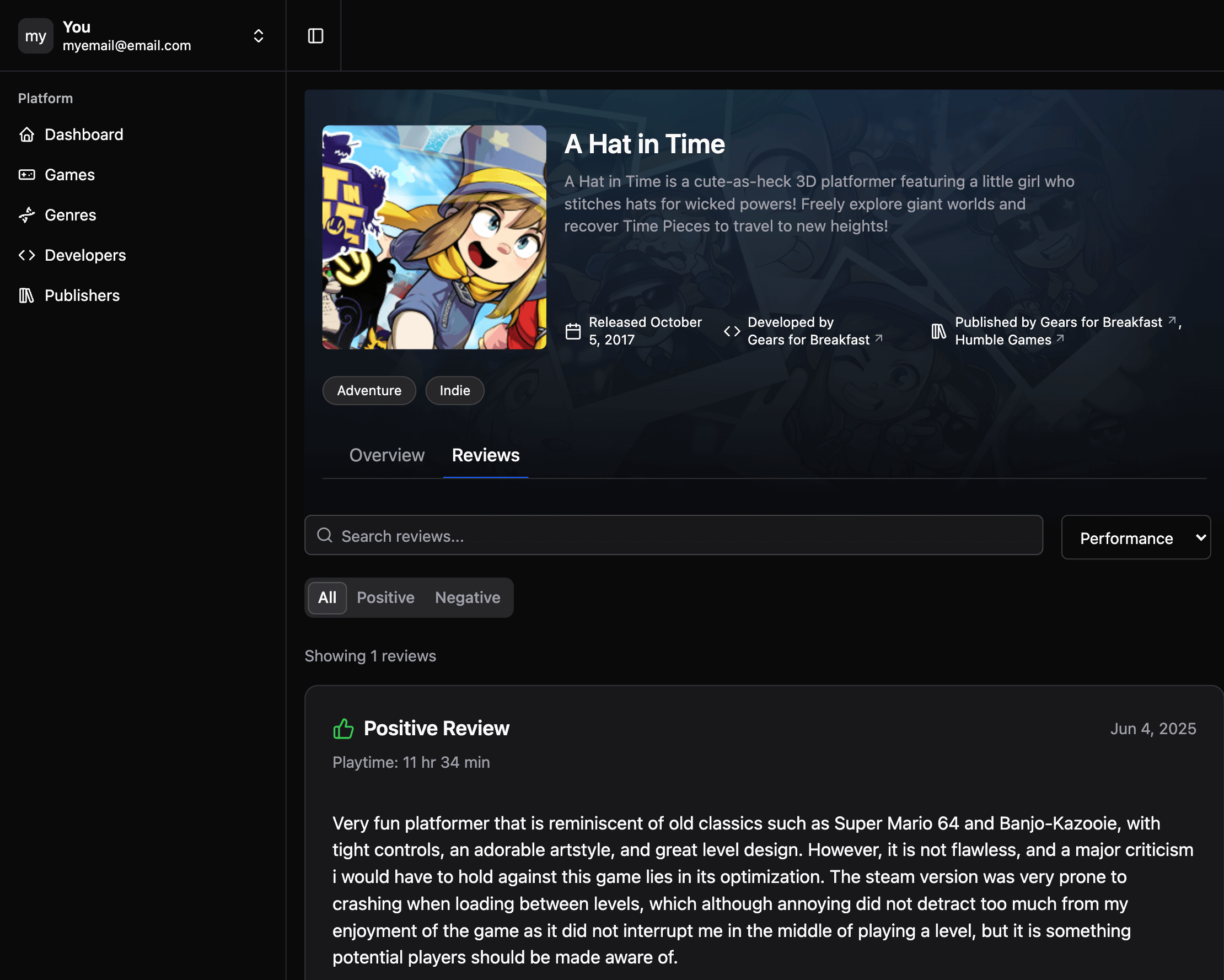 Reviews screenshot
